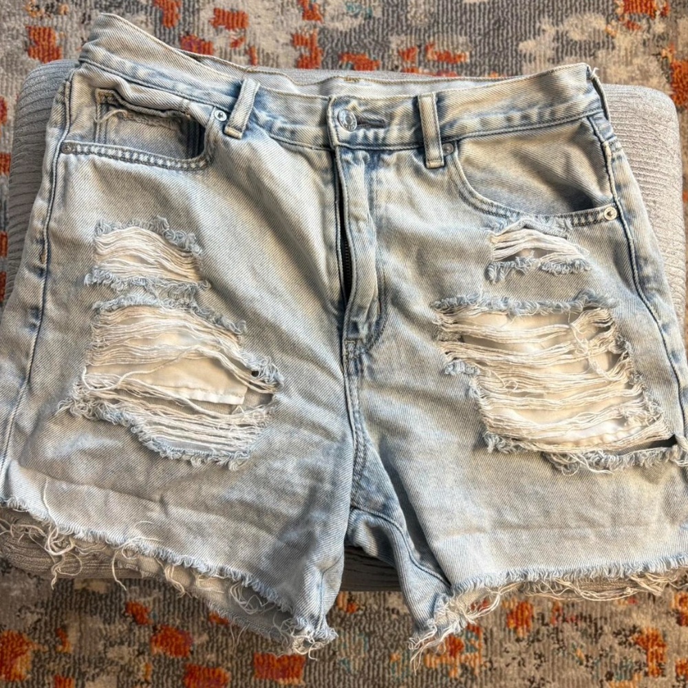 American Eagle Outfitters Blue Distressed Jean Shorts